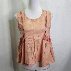 Ajio Indie Picks Peach Tassel and Eyelet Trim Tank Size Small